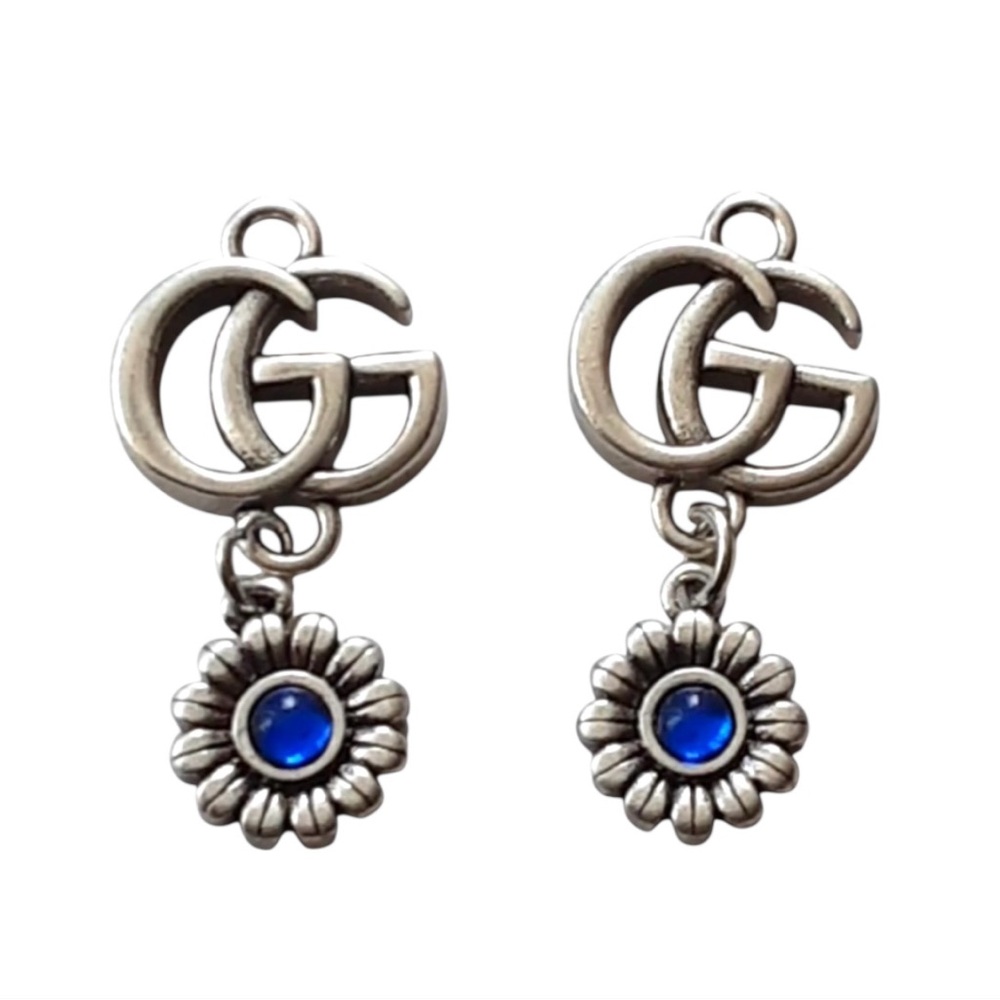 💕VINTAGE GUCCI 2-Piece Interlocking Gs + Blue Daisy Charms Silver-Tone Hardware - Picture 11 of 11